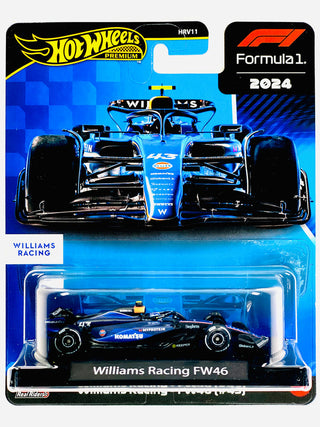 Williams Racing FW46 #43 
Mattel Hot Wheels 2024 Formula 1 Race Team Hot Wheels Formula 1 Williams Racing FW46 model car in packaging with F1 branding.