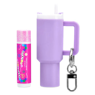 Iscream Besties Lip Balm Key Chain Set
Purple lip balm case with keychain and pink lip balm on a white background
