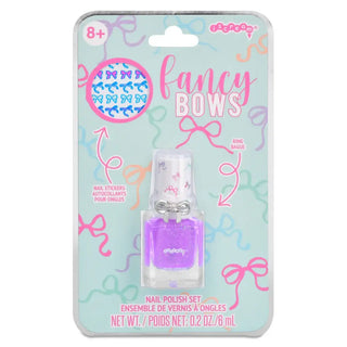 Iscream Fancy Bows Nail Polish & Ring Set
Packaged nail polish set with 'fancy bows' design on a light blue background