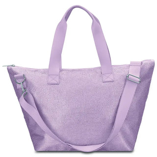 Iscream Lavender Rhinestone Weekender Bag
Purple mesh tote bag on a white background