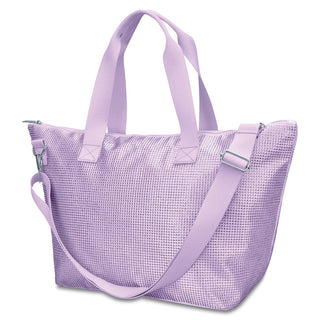 Iscream Lavender Rhinestone Weekender Bag
Purple mesh tote bag on a white background