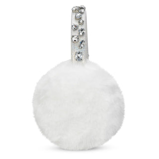 Iscream Rhinestone Earmuffs
White fluffy ball earring with rhinestone detailing on a white background