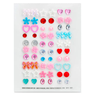 Iscream Sparkly Stick-On Earrings
Assorted colorful earrings on a white card with brand name.