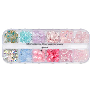 Iscream Tackle Box Stick-On Gems
Container of colorful nail art rhinestones and sequins on a white background