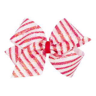 King Wee Ones Red & White Sequin Stripe Hair Bow on Clippie