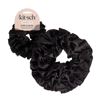 Kitsch Black Ruffle Scrunchie
Black ruffle scrunchie with 'kit-sch' packaging on a light gray background