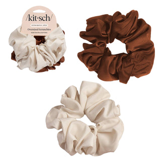 Kitsch Cream & Camel Oversized Scrunchies
Two beige scrunchies and one brown scrunchie with 'Kitsch' packaging on a light gray background.