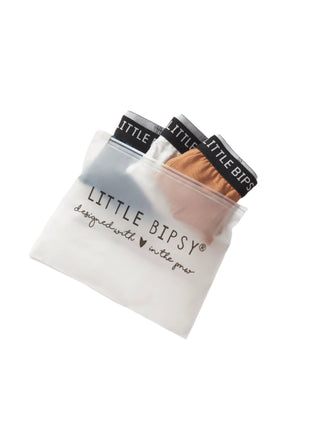 Little Bipsy Boxer Brief 3 Pack - Hello Fall 
Two clear plastic bags with makeup products labeled 'Little Bipsy' on a white background.