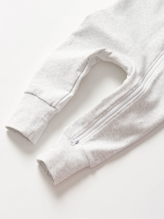 Little Bipsy 2-Way Zip Romper - Light Heather Grey
Gray sweatshirt with a zipper on a white background