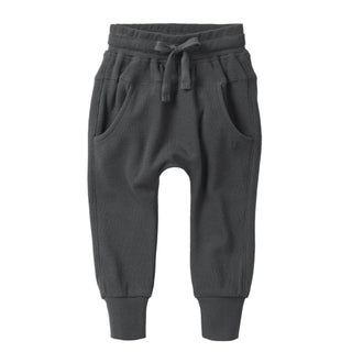 Little Bipsy Waffle Jogger - Shadow 
Dark gray jogger pants on a white background