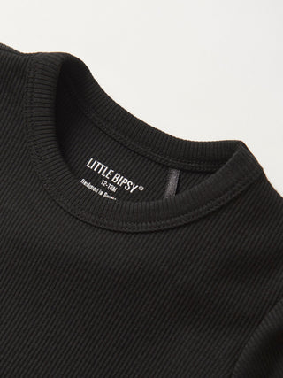 Little Bipsy Ribbed Lettuce Trim Tee - Black