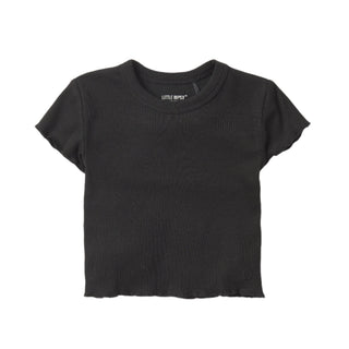 Little Bipsy Ribbed Lettuce Trim Tee - Black