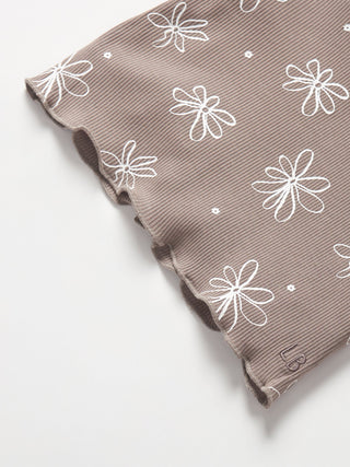 Little Bipsy Floral Ribbed Lettuce Trim Tee - Mushroom