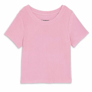 KatieJ NYC Tween Livi Ribbed Babydoll S/S Tee - Dusty Mauve Pink t-shirt on a white background