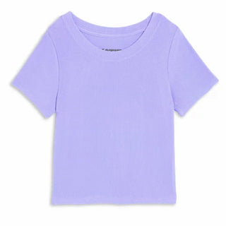 KatieJ NYC Tween Livi Ribbed Babydoll S/S Tee - Lavender Lavender t-shirt on a white background