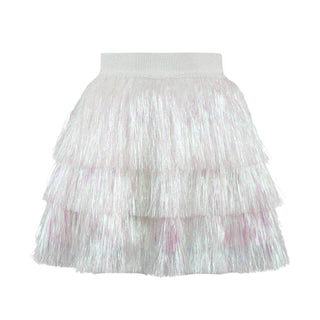 Lola and The Boys Snow Shimmer Tinsel Party Skirt
White tiered skirt with pink floral pattern on a white background