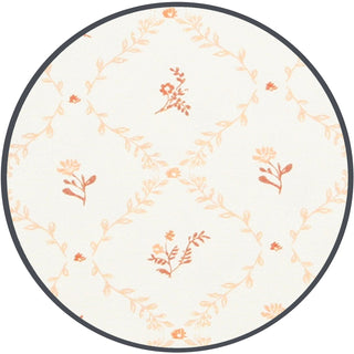 Lou Lou and Company Annie
Round white rug with subtle floral pattern on a plain background