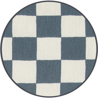 Lou Lou and Company Top and Bottoms - Miles
Round checkered rug with blue and white squares on a white background