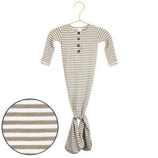 Lou Lou and Company Ribbed Knotted Gown - Indy
Striped baby onesie on a hanger with close-up of fabric pattern.
