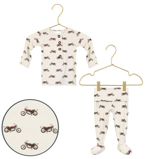 Lou Lou and Company Top and Bottoms - Cruz
Children's pajama set with motorcycle pattern on a white background