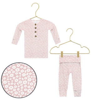 Lou Lou and Company Top and Bottoms - Flora
Baby outfit with pink floral pattern on a white background