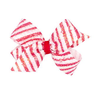 Medium Wee Ones Red & White Sequin Stripe Hair Bow on Clippie