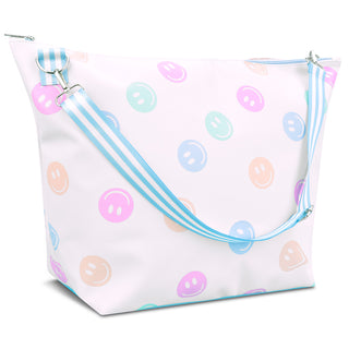 Iscream Made You Smile Weekender Bag
White bag with colorful smiley face patterns on a white background