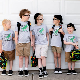 Sweet Wink Roaring Into First Grade S/S Gray Tee, Sweet Wink, 1st Day of 1st Grade, 1st Day of First Grade, 1st Day of School, 1st Grade, Back to School, Boy Back to School, cf-size-5-6y, cf-