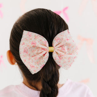 Sweet Wink Ditsy Floral Tulle Bow Clip