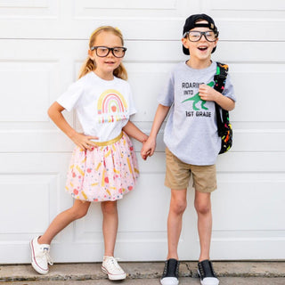 Sweet Wink Roaring Into First Grade S/S Gray Tee, Sweet Wink, 1st Day of 1st Grade, 1st Day of First Grade, 1st Day of School, 1st Grade, Back to School, Boy Back to School, cf-size-5-6y, cf-