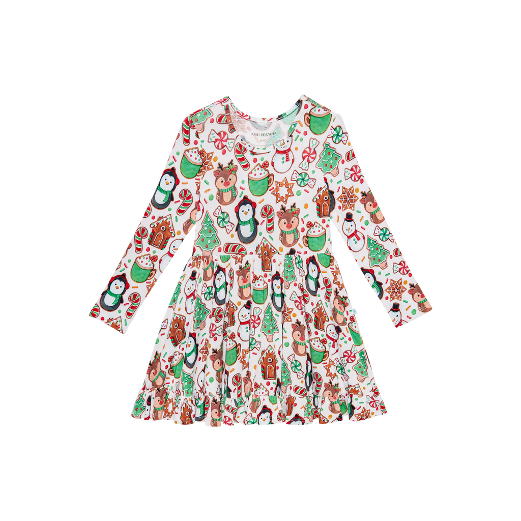 Posh Peanut Cookie Medley Long Sleeve Ruffled Twirl Dress Posh Peanut Cookie Medley Long Sleeve Ruffled Twirl Dress