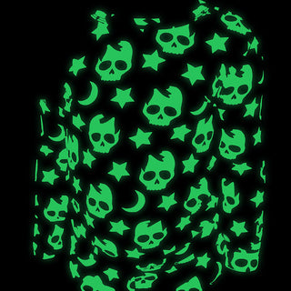 Posh Peanut Kelly Skelly Glow in the Dark Classic Pajama Set
Glowing green skull and star pattern on a black background