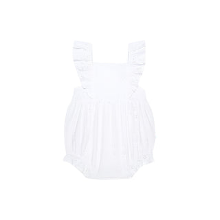 Posh Peanut Optical White Eyelet Ruffled Bubble Romper
