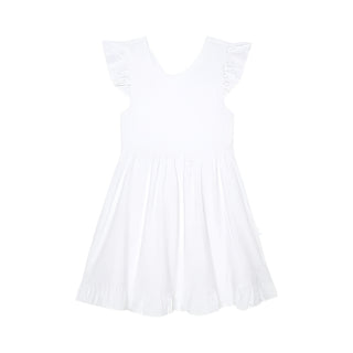 Posh Peanut Optical White Eyelet Tie Back Ruffled Twirl Dress