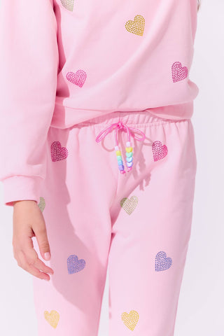 Lola and The Boys Pink Crystal Hearts Set
Pink pajama set with heart patterns on a white background