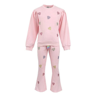 Lola and The Boys Pink Crystal Hearts Set
Pink pajama set with heart patterns on a white background