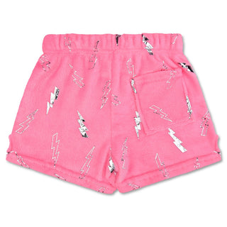 Iscream Pink Foil Lightning Plush Shorts