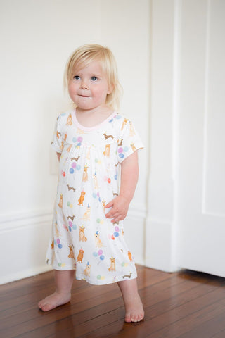 The Uptown Baby Bamboo Short Sleeve Dress Set - Pink Party Dogs