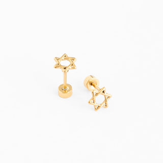 Pip Pop Post Earrings - Star of David
Gold star-shaped earrings on a white background