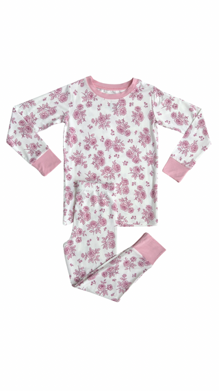 In My Jammers Blush Garden Two Piece Set
Floral pajama set with pink accents on a white background