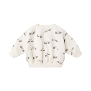 Quincy Mae Relaxed Fleece Sweatshirt & Relaxed Sweatpant Set - Bats
White sweater with small gray patterns on a white background