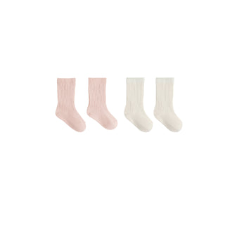 Quincy Mae Socks Set - Natural / Rose
Set of four pairs of ribbed socks in pink and white on a white background