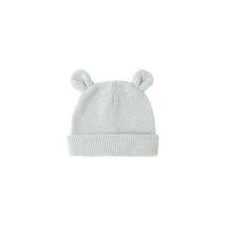 Quincy Mae Baby Bear Beanie - Ice Blue
Light blue checkered baby hat with bear ears on a white background