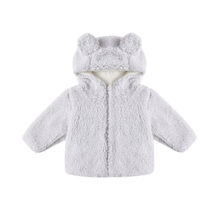 Quincy Mae Bear Jacket - Frost
Children's gray hooded jacket with bear ears on a white background