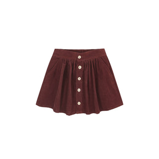 Rylee & Cru Button Front Mini Skirt - Burgundy Maroon skirt with button details on a white background