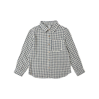 Rylee & Cru Collared Long Sleeve Shirt - Navy Check Navy and white checkered shirt on a white background