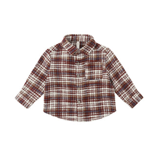Rylee & Cru Collared Long Sleeve Shirt - Burgundy Plaid Plaid shirt on a white background