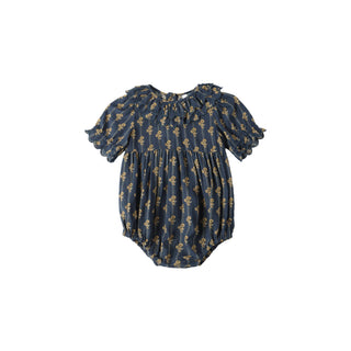 Rylee & Cru Liv Romper - Vintage Bloom Navy blue baby romper with floral pattern on a white background