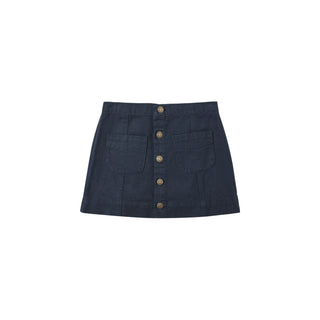 Rylee & Cru Denver Mini Skirt -  Indigo Denim Navy blue skirt with button details on a white background