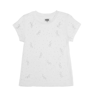 MIA New York Bow Studded Tee - White White t-shirt with small patterns on a white background